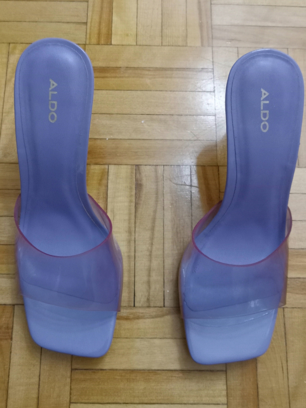ALDO Lavender Clear Strap Square Toe Slide Heel